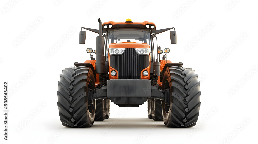 Obraz premium Powerful Orange Tractor Plowing Agricultural Field in Rural Landscape