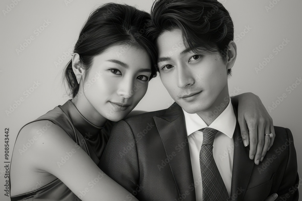 Fototapeta premium ポーズをとる大人カップルの写真（婚活・夫婦・恋人・結婚記念日・ポートレート・インスタ映え）