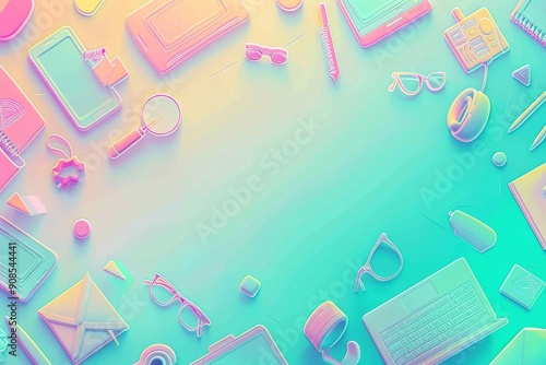 Background with icons of e-learning tools such as laptops, tablets, and online class symbols, on a light gradient backdrop