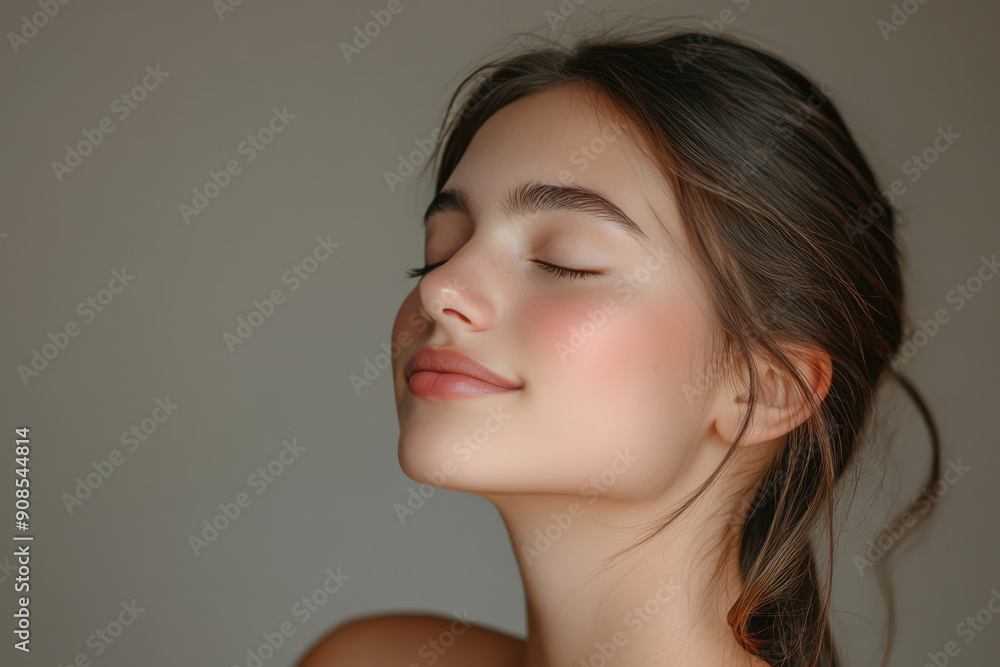 A close up of a girl's face with her eyes closed A close up of a girl's face with her eyes closed