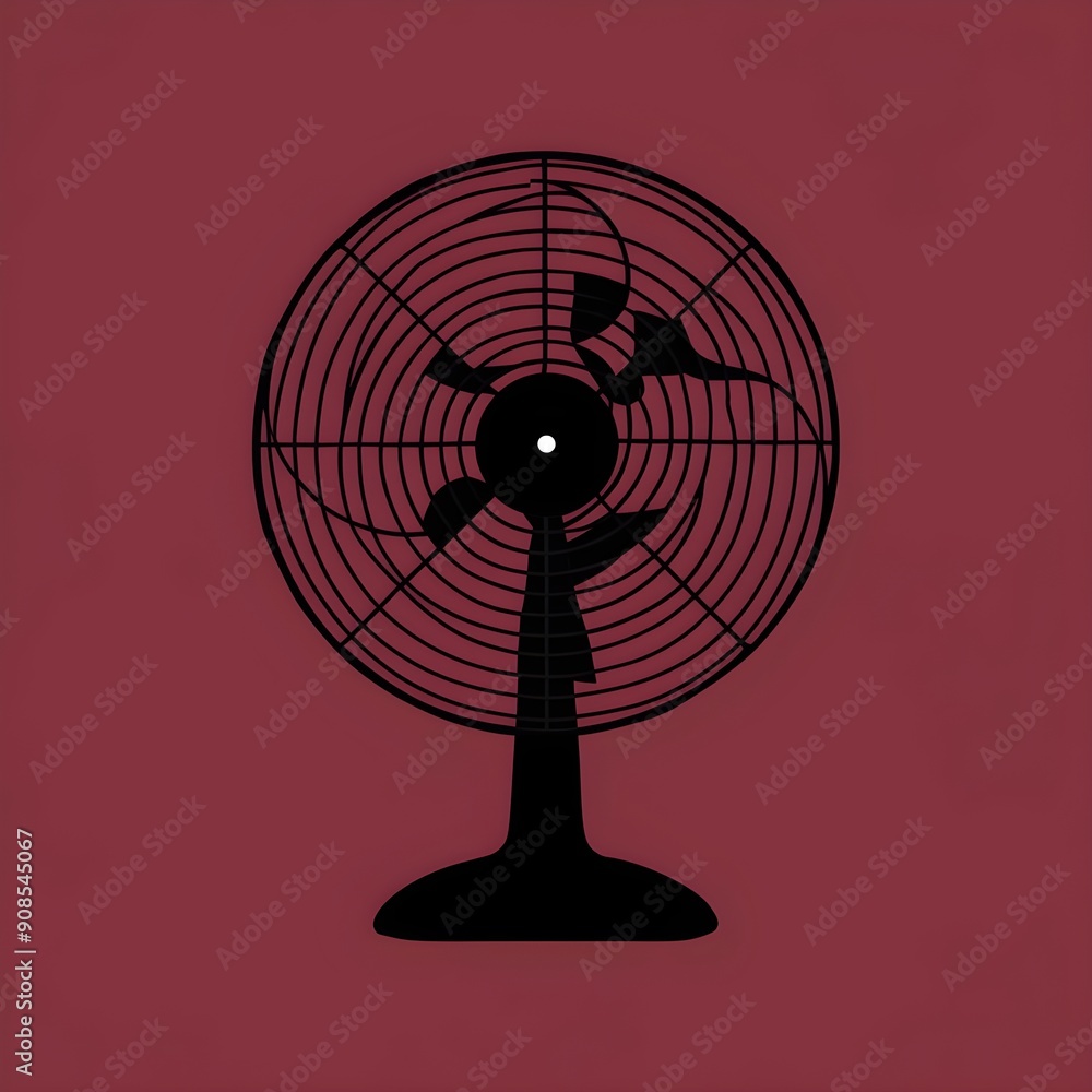 Clean Minimalist 2D Illustration of a Table Fan on an Abstract Background, Black and Maroon Color Palette, Vector Illustration Clean Minimalist 2D Illustration of a Table Fan on an Abstract Background, Black and Maroon Color Palette, Vector Illustration