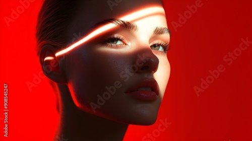 Dramatic Futuristic Female Portrait in Vibrant Red Lighting