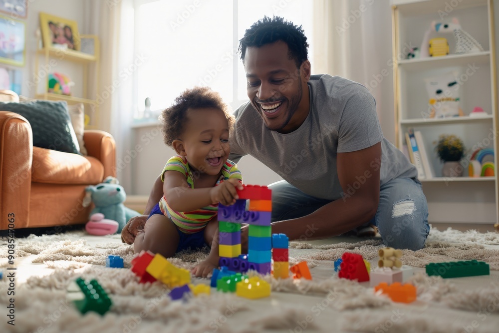 Father and Son Play with Blocks Father and Son Play with Blocks