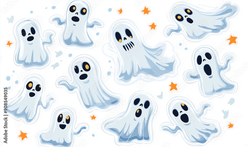 Ghost stickers on it, vector white background Ghost stickers on it, vector white background