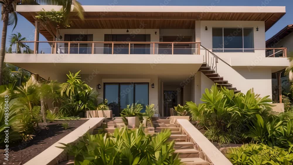 Video footage of modern two story house with a flat roof and large ...