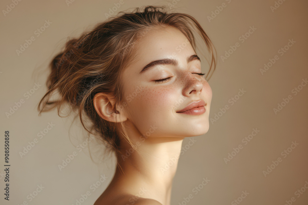 A close up of a girl's face with her eyes closed A close up of a girl's face with her eyes closed