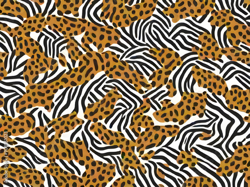Tiger skin watercolor seamless pattern, Leopard seamless , animal skin background