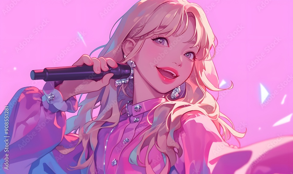 Cute smiling female K-pop idol singing on stagem, Generative AI Cute smiling female K-pop idol singing on stagem, Generative AI