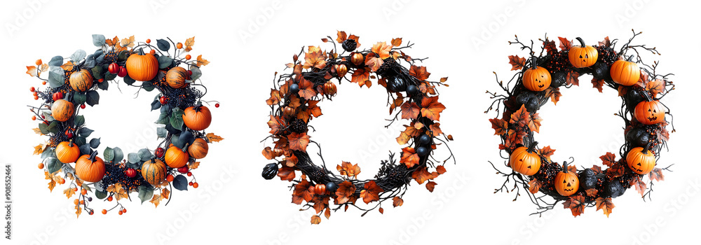 Beautiful Autumn Wreaths with Seasonal Fruits and Leaves White Background Png Beautiful Autumn Wreaths with Seasonal Fruits and Leaves White Background Png