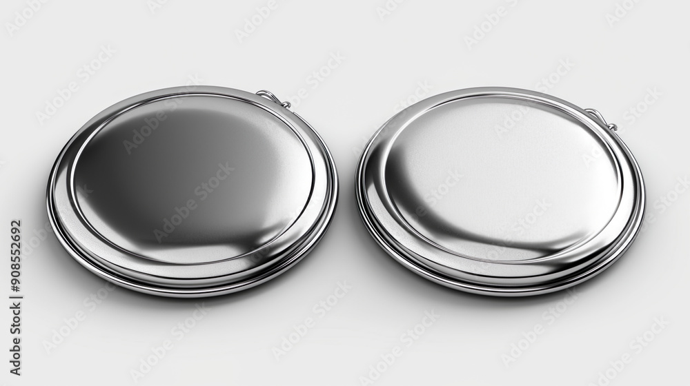 round and shiny metal objects stand on a white background round and shiny metal objects stand on a white background