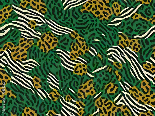 Leopard and zebra animal mix skin pattern seamless design