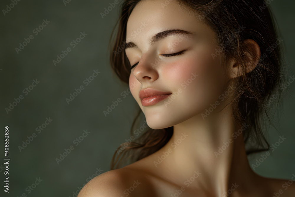 A close up of a girl's face with her eyes closed A close up of a girl's face with her eyes closed