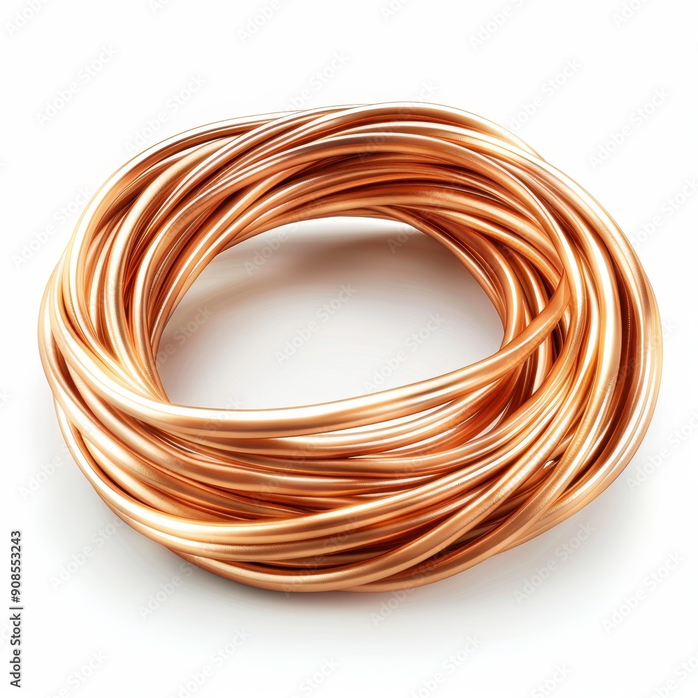 Copper wire, 3D illustration, realistic, isolated on white background Copper wire, 3D illustration, realistic, isolated on white background