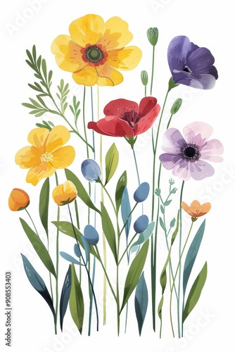 Wallpaper Mural Collection of 2D and 3D Vector Flat Abstract Minimalistic Art of Flowers and Meadow Isolated on a White Background Torontodigital.ca