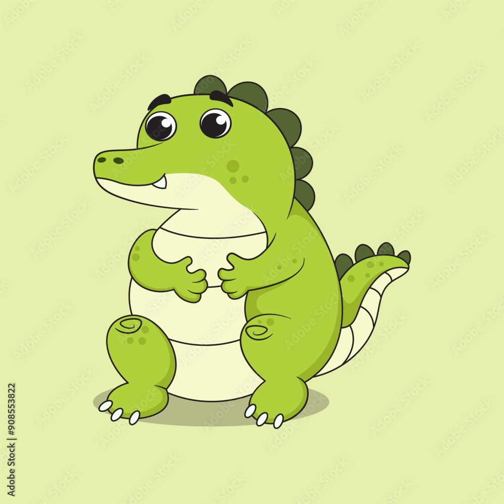 Fototapeta premium Cute and cheerful green crocodile character
