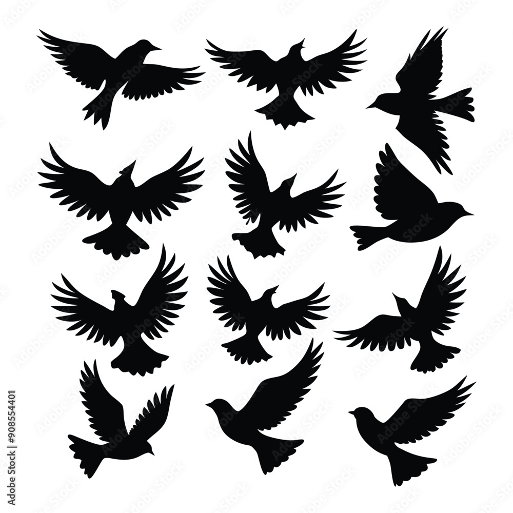 Obraz premium vector set flying bird silhouette