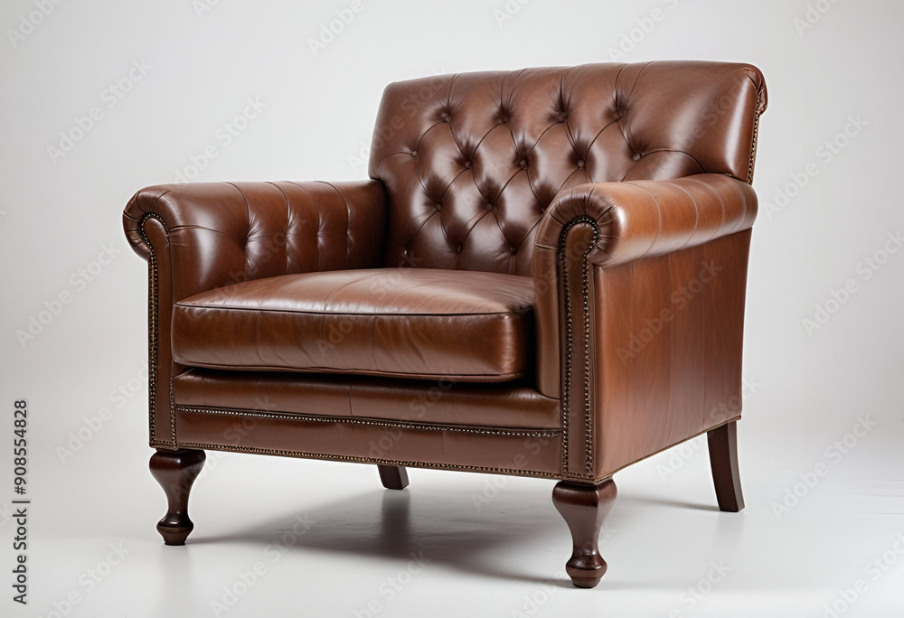 Brown leather armchair, isolated, white background Brown leather armchair, isolated, white background