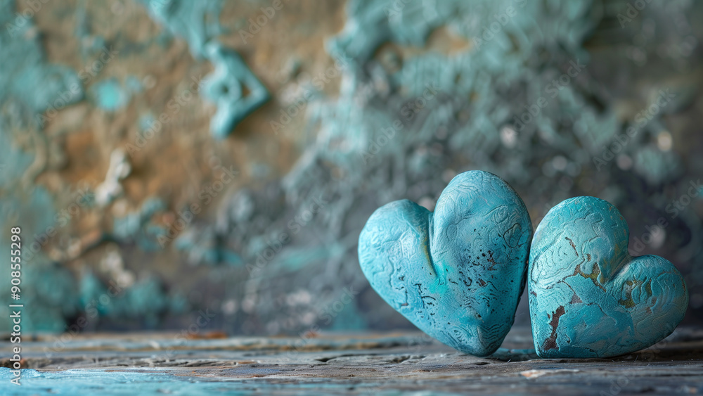 Obraz premium Textured Background with Little Blue Boho Hearts
