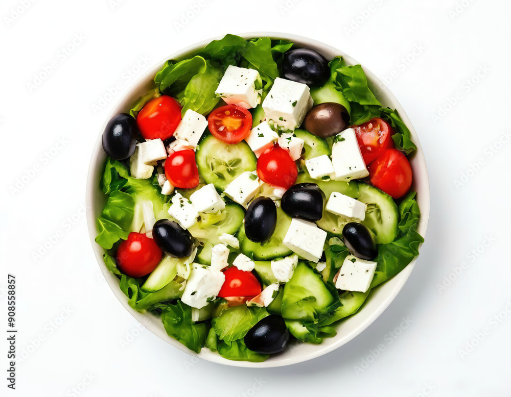greek salad on white background. top view. greek salad on white background. top view.