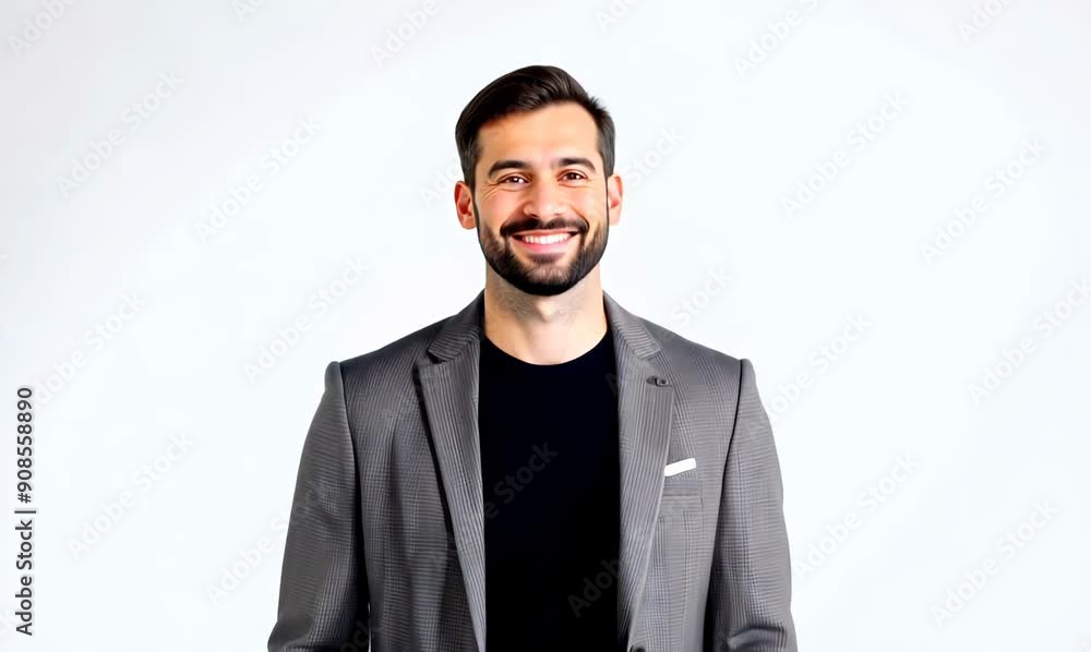 Portrait of happy young man smiling and looking at camera on white background Portrait of happy young man smiling and looking at camera on white background