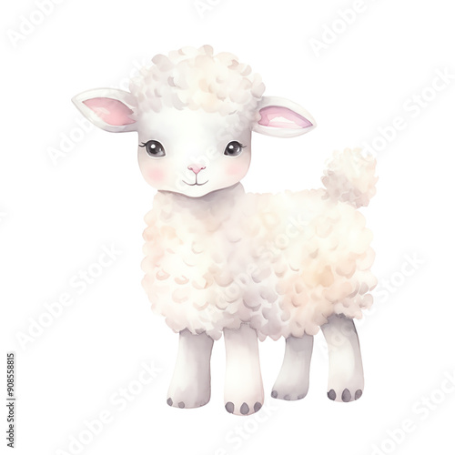 Cute cartoon lamb illustration with fluffy wool, perfect for children's books, character designs, and educational materials.