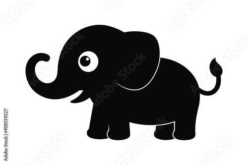 cute cartoon elephant silhouette black vector art illustration