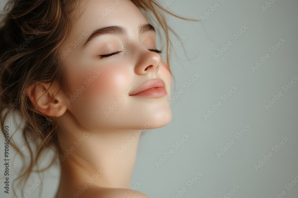 A close up of a girl's face with her eyes closed A close up of a girl's face with her eyes closed