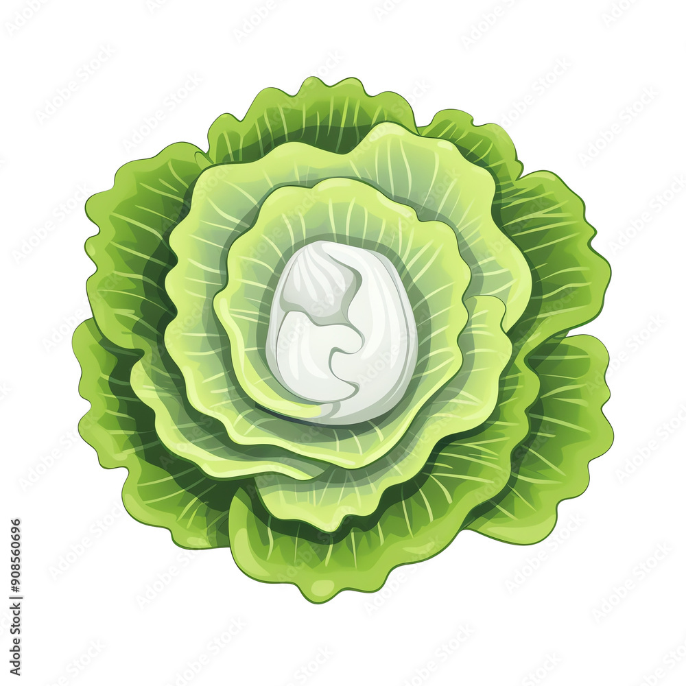 Fototapeta premium High-quality digital illustration of a fresh green cabbage with vibrant, detailed leaves, perfect for culinary and health-related designs.