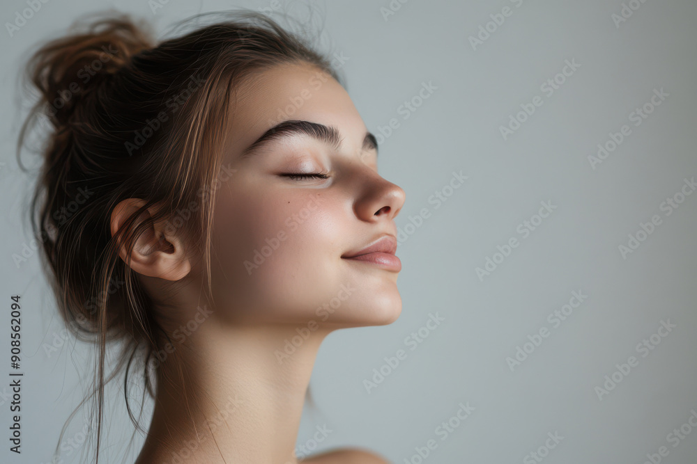 A close up of a girl's face with her eyes closed A close up of a girl's face with her eyes closed