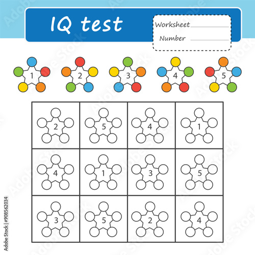 Educational logic game for children. iq game. Color according to the sample. Geometric figure. Printable Worksheet