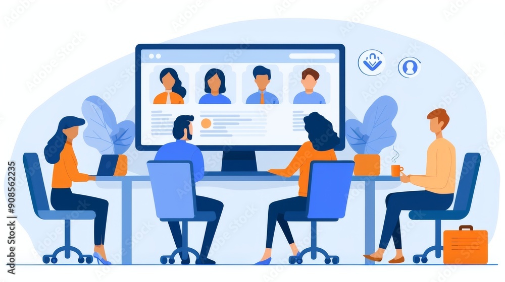 Team Discussing Online Profiles During a Meeting Team Discussing Online Profiles During a Meeting
