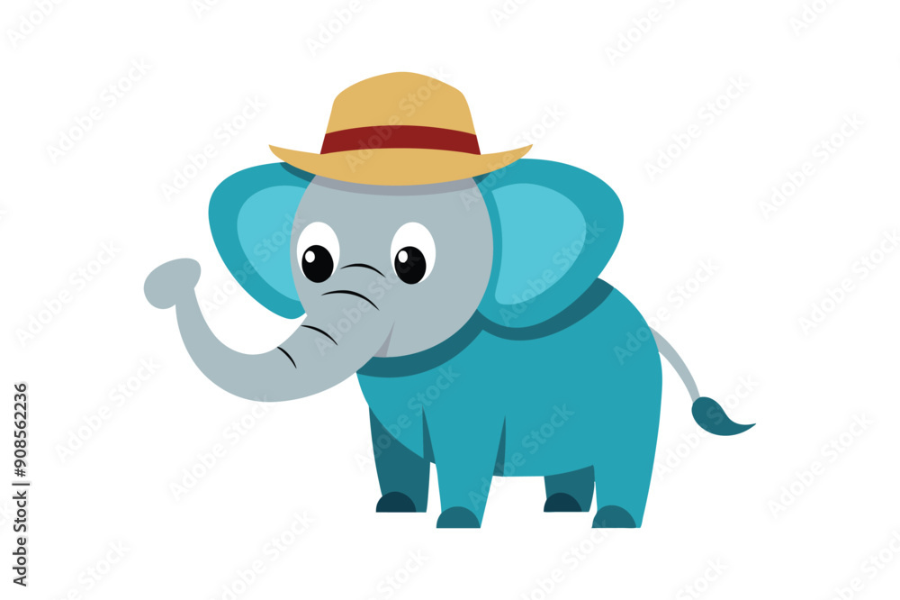 Fototapeta premium cute cartoon elephant with panama hat vector art illustration