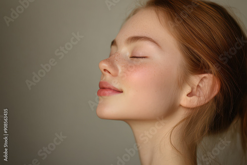 A close up of a girl's face with her eyes closed