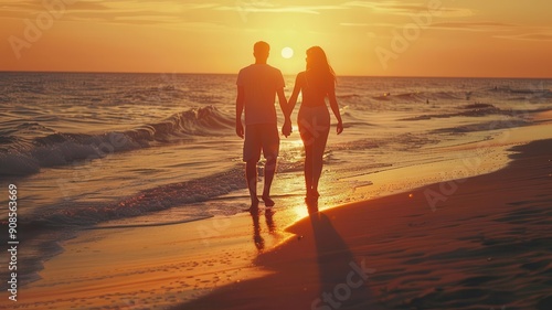 Couple walks hand in hand a...