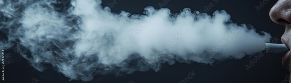 Fototapeta premium Closeup of a person exhaling a large cloud of vapor.