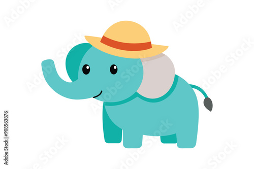 cute cartoon elephant with panama hat vector art illustration