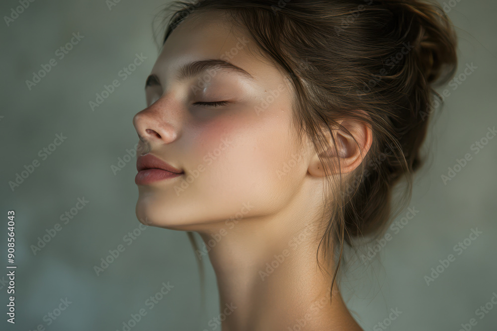 A close up of a girl's face with her eyes closed A close up of a girl's face with her eyes closed