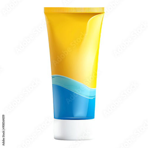 White background showcases plastic cosmetic bottles and tube, ideal for product packaging mockup