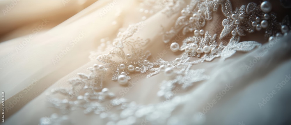 Highresolution image of a bridal gown adorned with intricate pearl beading, showcasing the luxurious details and craftsmanship Highresolution image of a bridal gown adorned with intricate pearl beading, showcasing the luxurious details and craftsmanship