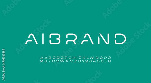 Technology font, digital cyber alphabet made futurism style, rounded letters A, B, C, D, E, F, G, H, I, J, K, L, M, N, O, P, Q, R, S, T, U, V, W, X, Y, Z and numerals 0, 1, 2, 3, 4, 5, 6, 7, 8, 9