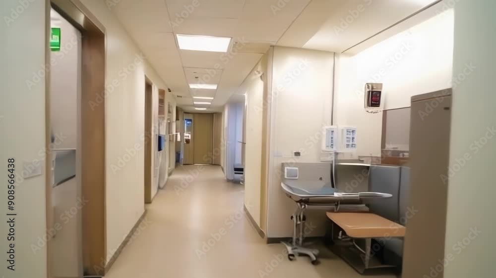 A clean, modern hallway in a healthcare facility, showcasing calm lighting and minimalist design elements A clean, modern hallway in a healthcare facility, showcasing calm lighting and minimalist design elements