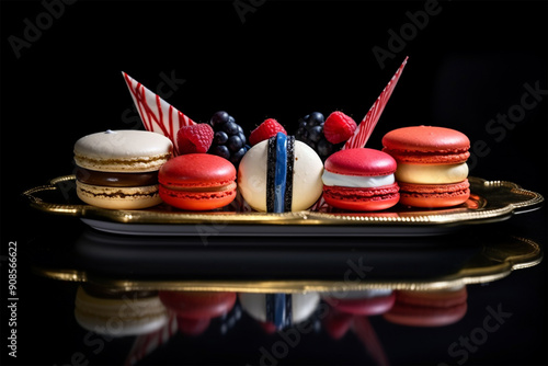 A Colorful Display of Macarons; French Delights: A Close-Up of Macarons;  Crunchy Shells, Creamy Fillings
 photo