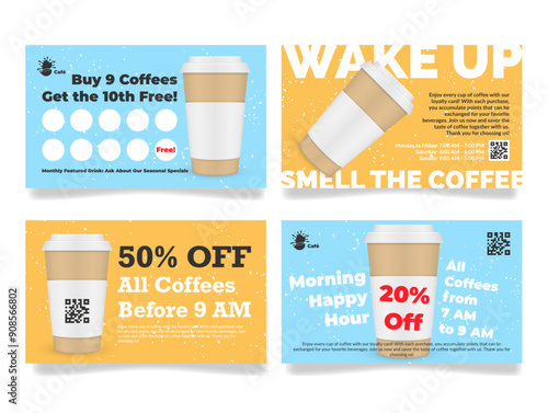 Cards offering discounts on coffee and other great deals