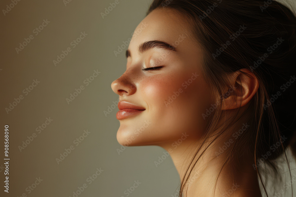 A close up of a girl's face with her eyes closed