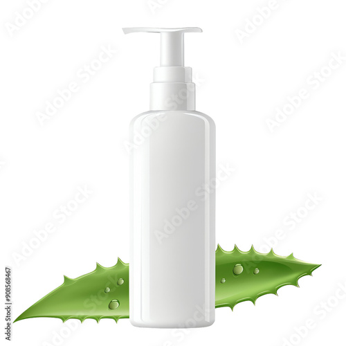 Clean white plastic bottles with pump dispensers filled with liquid beauty care products isolated on white background
