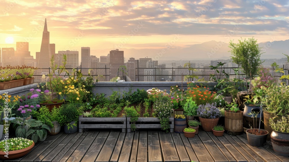 Fototapeta premium A balcony with a view of a city and a mountain