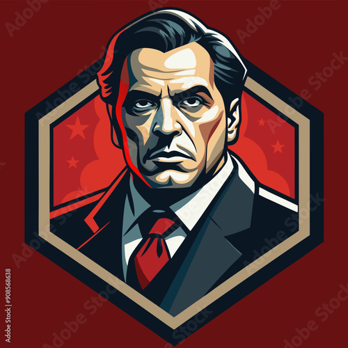 mafia logo sticker man vector art illustration