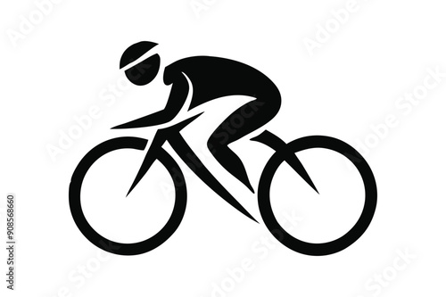 Vector illustration of a bicycle rider icon in a simple, clean design. photo