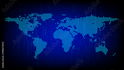 Blue world map background with number digital, showcasing global communication