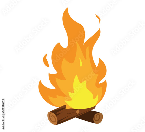 A wood fire burns brightly during cozy gatherings outdoors or in the forest